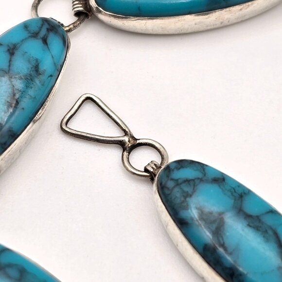 VTG Sterling Silver & Turquoise Link Tennis Bracelet 7" Southwestern - Picture 4 of 10